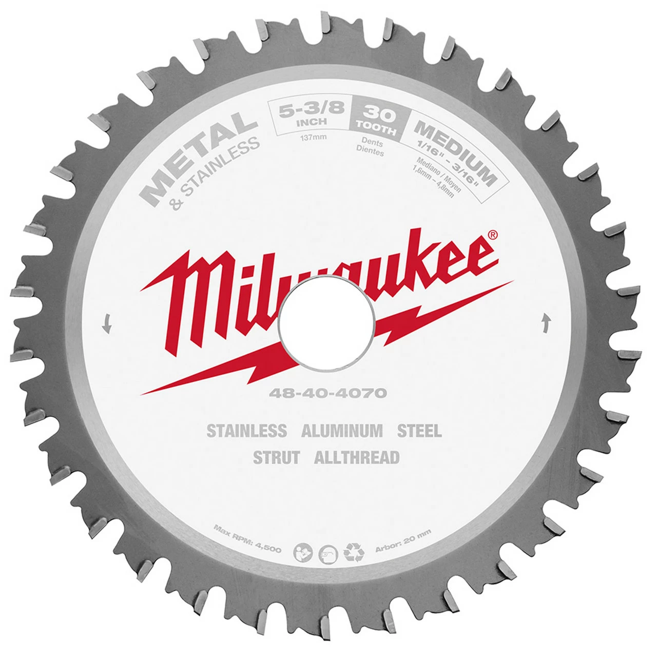Milwaukee 48-40-4070 5-3/8 30 Teeth Ferrous Metal Circular Saw Blade 3 Milwaukee 48-40-4070 5-3/8 30 Teeth Ferrous Metal Circular Saw Blade