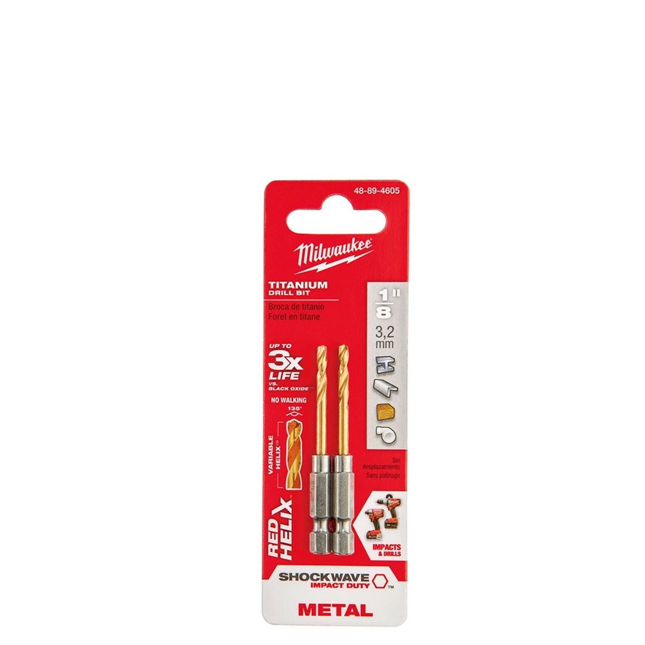 Milwaukee 48-89-4605 1/8 In. Titanium Shockwave Drill Bit 2 Pk 3 Milwaukee 48-89-4605 1/8 In. Titanium Shockwave Drill Bit 2 Pk