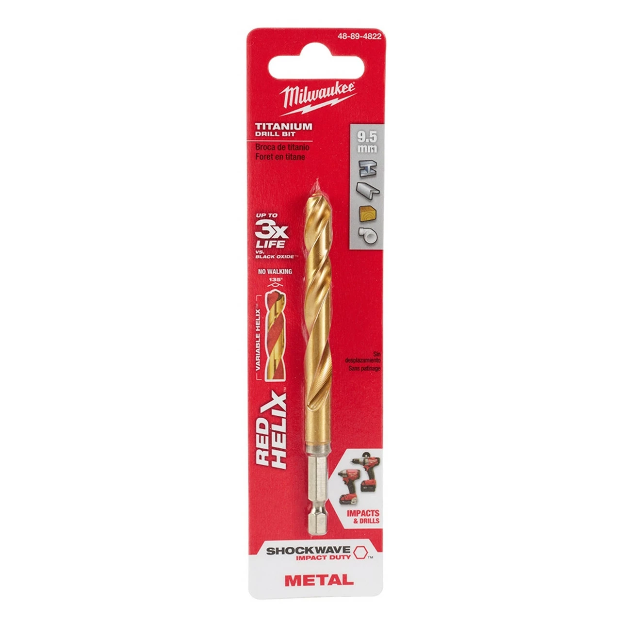 Milwaukee 48-89-4822 Metric SHOCKWAVE Titanium RED HELIX 9.5 MM 3 Milwaukee 48-89-4822 Metric SHOCKWAVE Titanium RED HELIX 9.5 MM