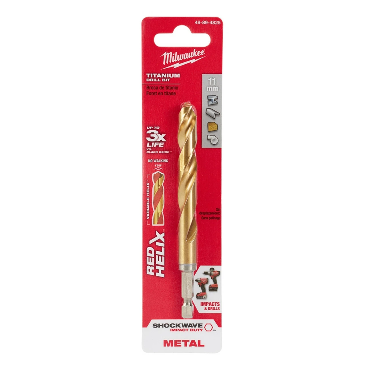 Milwaukee 48-89-4825 Metric SHOCKWAVE Titanium RED HELIX 11 MM 3 Milwaukee 48-89-4825 Metric SHOCKWAVE Titanium RED HELIX 11 MM