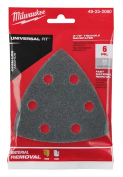 Milwaukee 49-25-2060 3-1/2 In. 60 Grit Triangle Sandpaper 6 Pk
