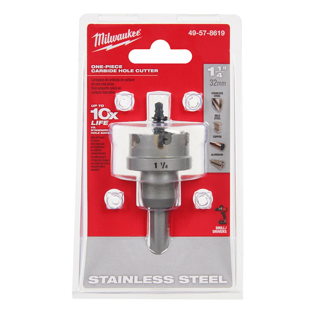 Milwaukee 49-57-8619 1-1/4 In. One-Piece Carbide Hole Cutters 3 Milwaukee 49-57-8619 1-1/4 In. One-Piece Carbide Hole Cutters