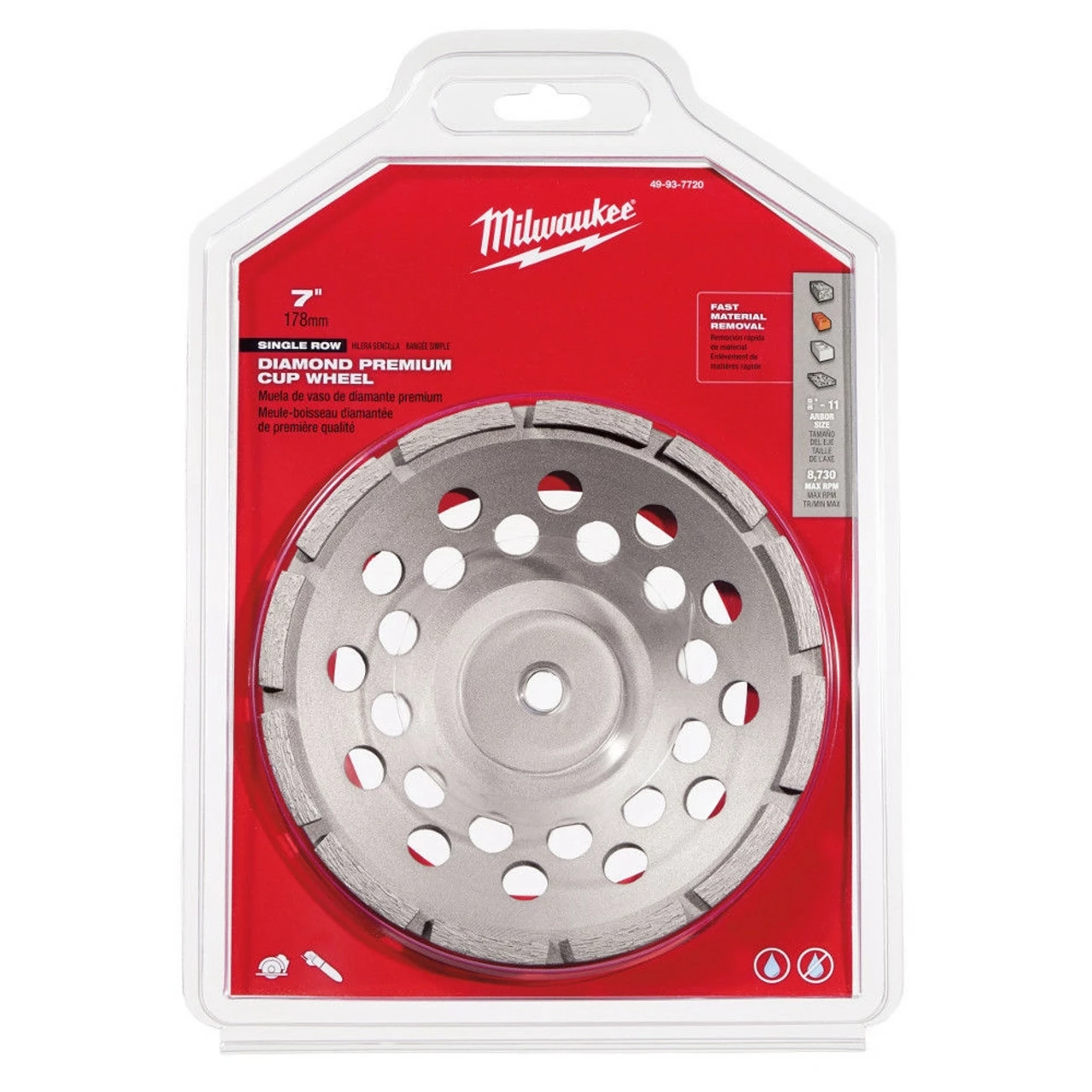 Milwaukee 49-93-7720 7 In. Diamond Cup Wheel Single Row 3 Milwaukee 49-93-7720 7 In. Diamond Cup Wheel Single Row